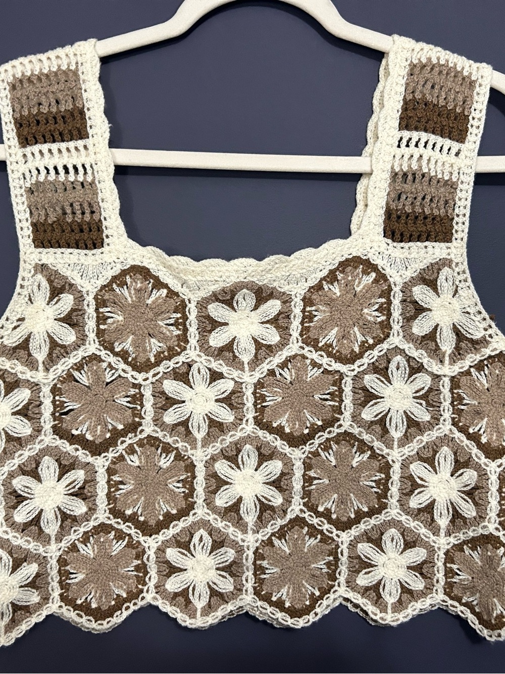 Rebellion Crochet Floral Camisole in Cream and Brown